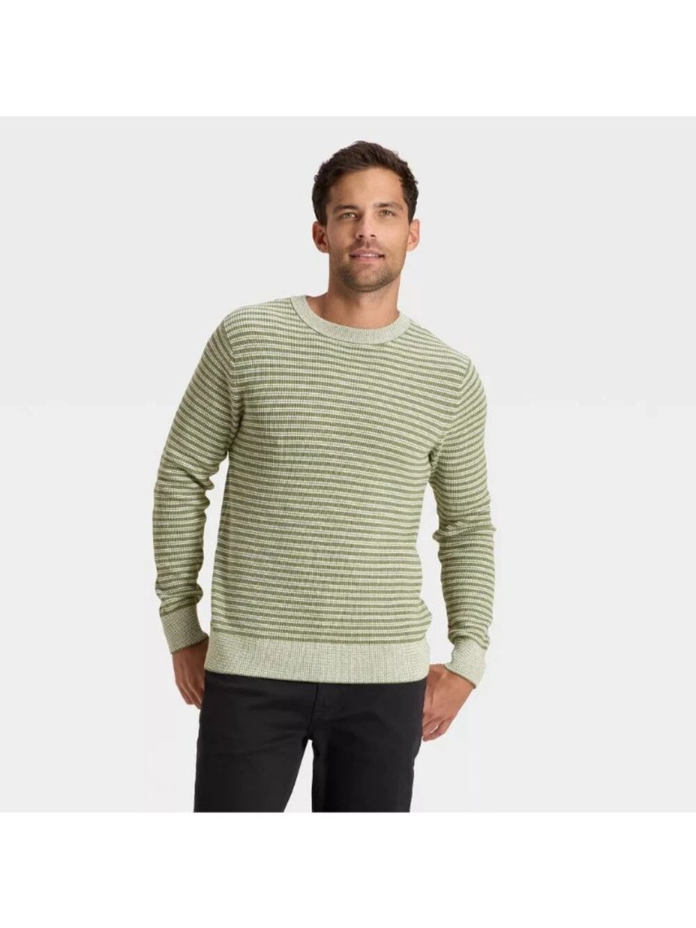 Goodfellow Green & White Striped Textured Crewneck Sweater -- Men's Size Large
